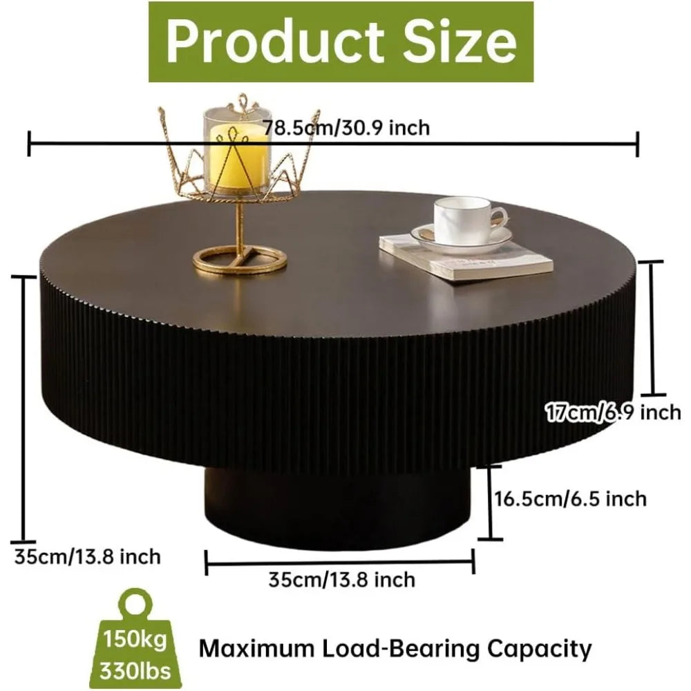 Round Fluted Coffee Table Modern Circular Pedestal Center