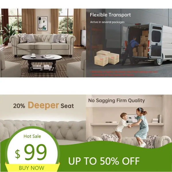 Elegant Chesterfield Tufted Sofa Set For Pet Owners