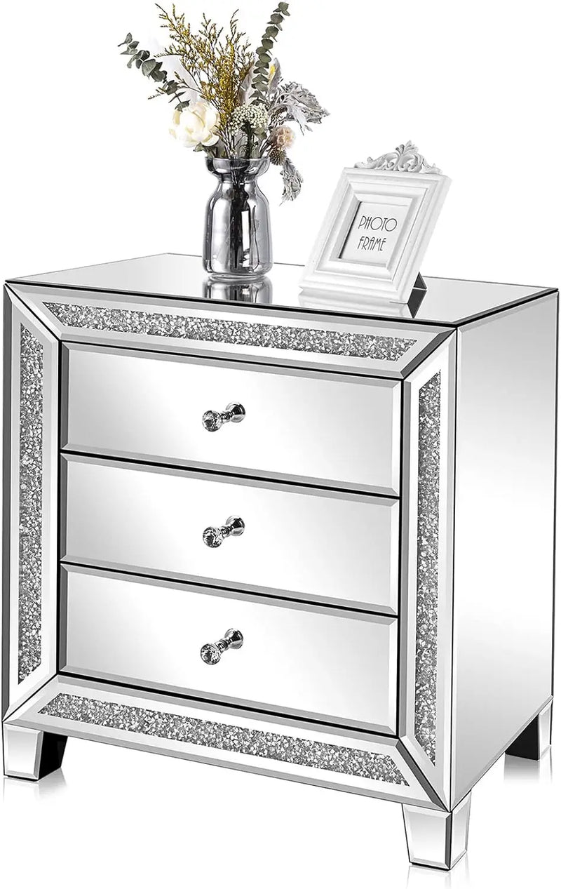Modern mirrored bedside table with storage space