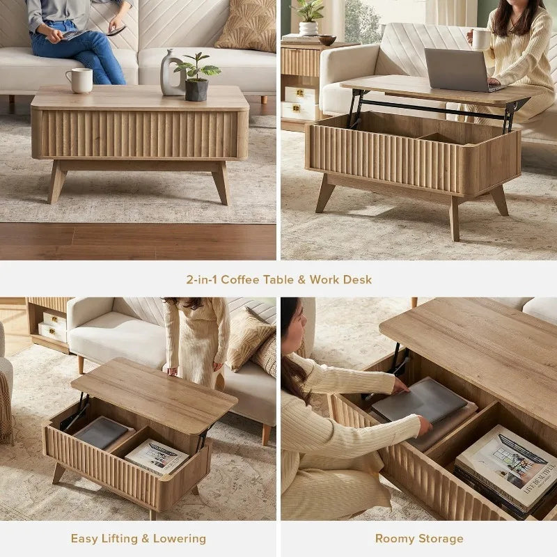 Lift Top Coffee Table for Living Room Mid Century Farmhouse