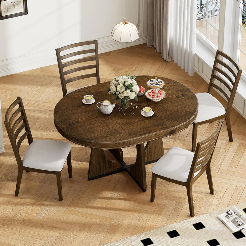 Retro Dining Set Extendable Table And Upholstered Chairs