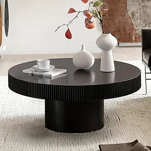 Round Fluted Coffee Table Modern Circular Pedestal Center