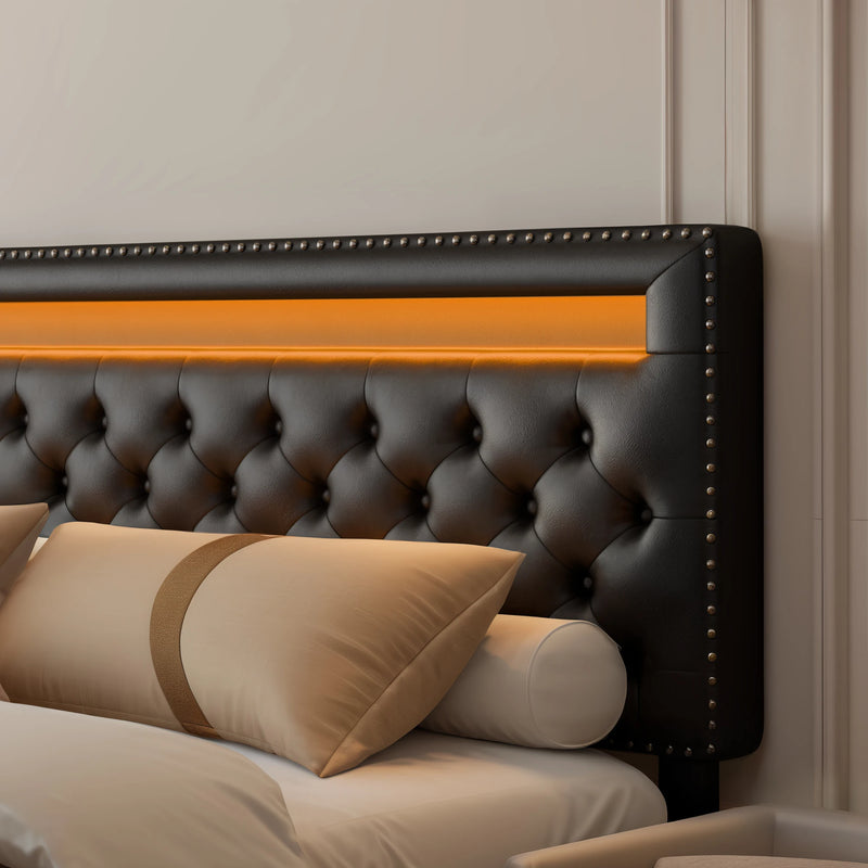 RGBW LED Bed Frame Storage Drawers And Adjustable Headboard