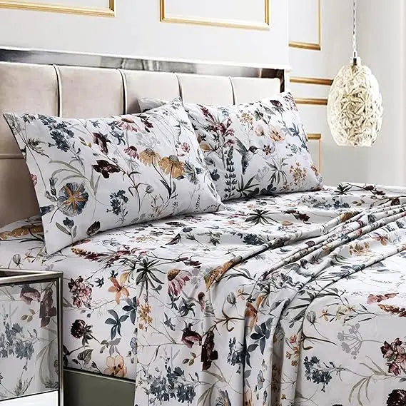 Tribeca Living Cotton Sateen Floral Sheet Set With Pockets