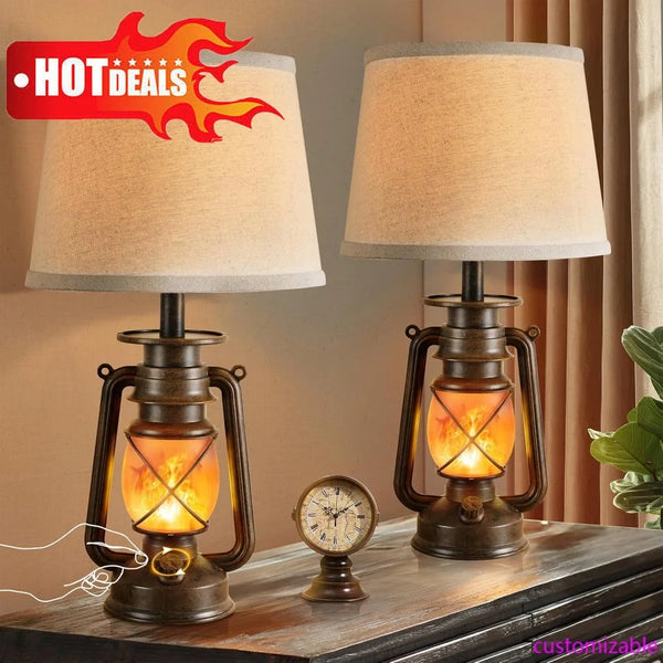 Vintage Flickering Flame LED Lantern Lamps for Bedroom