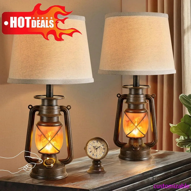 Vintage Flickering Flame LED Lantern Lamps for Bedroom