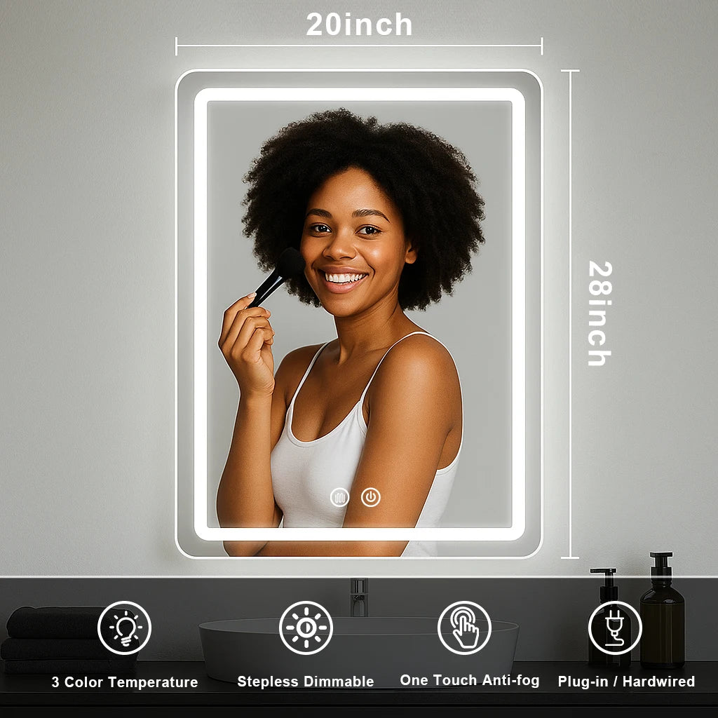 LED Backlit Vanity Mirror With Fogless Demister Wall Mount