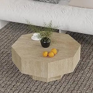 Round Fluted Coffee Table Modern Circular Pedestal Center