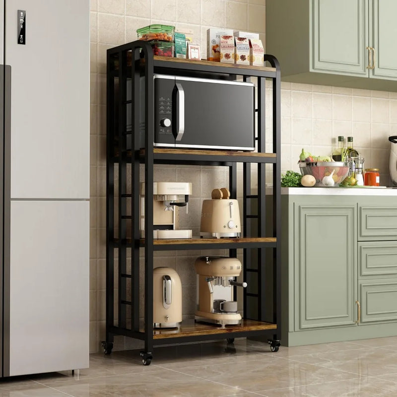 Four Tier Kitchen Baker's Rack With Rolling Wheels Cart