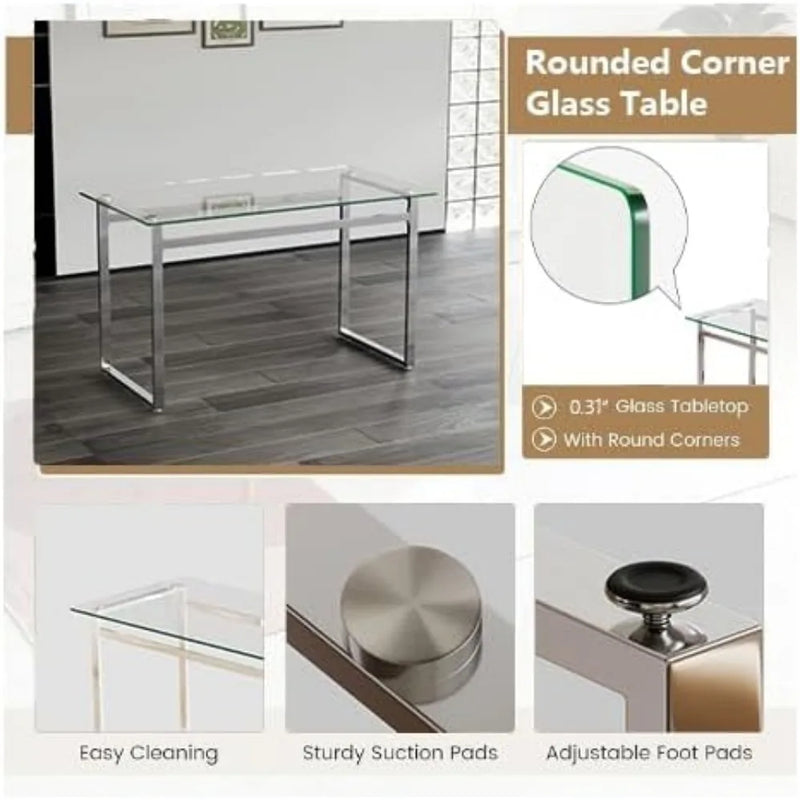 

Small modern dining table set for 4 with cushioned chairs
