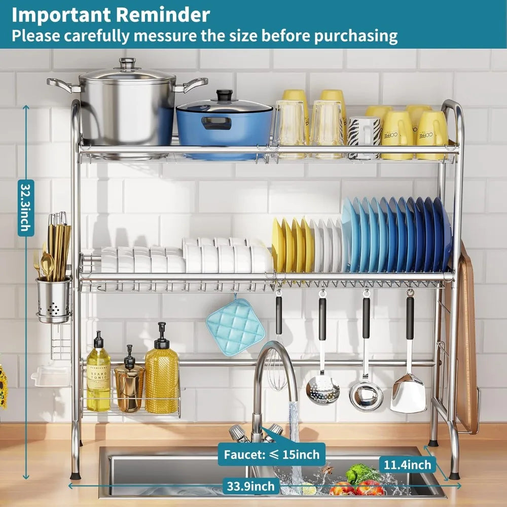 Stainless Steel Over Sink Drying Rack With Utensil Holder