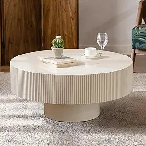Round Fluted Coffee Table Modern Circular Pedestal Center