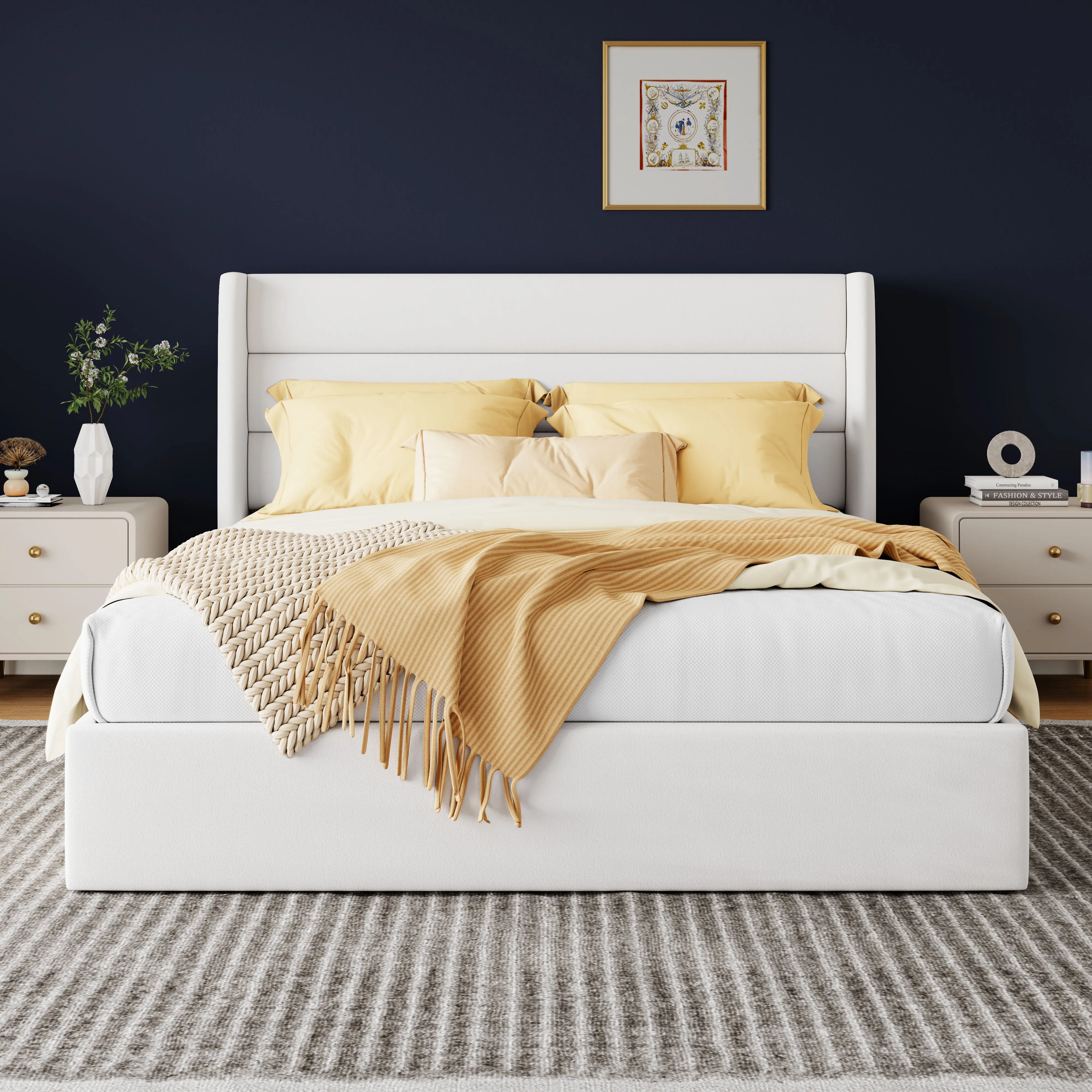 Hoomic Lift Up Storage Bed With Wingback Headboard Underbed