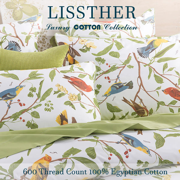 Egyptian Cotton Duvet Cover Set 3pc Floral Bird Pattern
