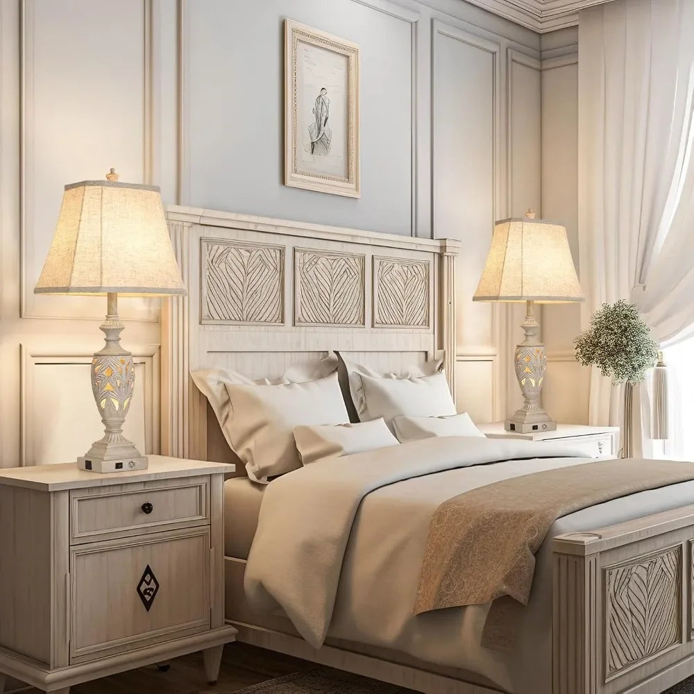 Touch Control Traditional Table Lamp Set With USB Ports