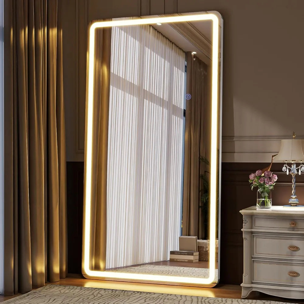 LED Floor Mirror With Three Lighting Modes For Full View