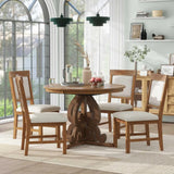 Retro Dining Set Extendable Table And Upholstered Chairs