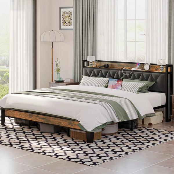 ANCTOR Bed Frames With Storage Headboard And Outlets