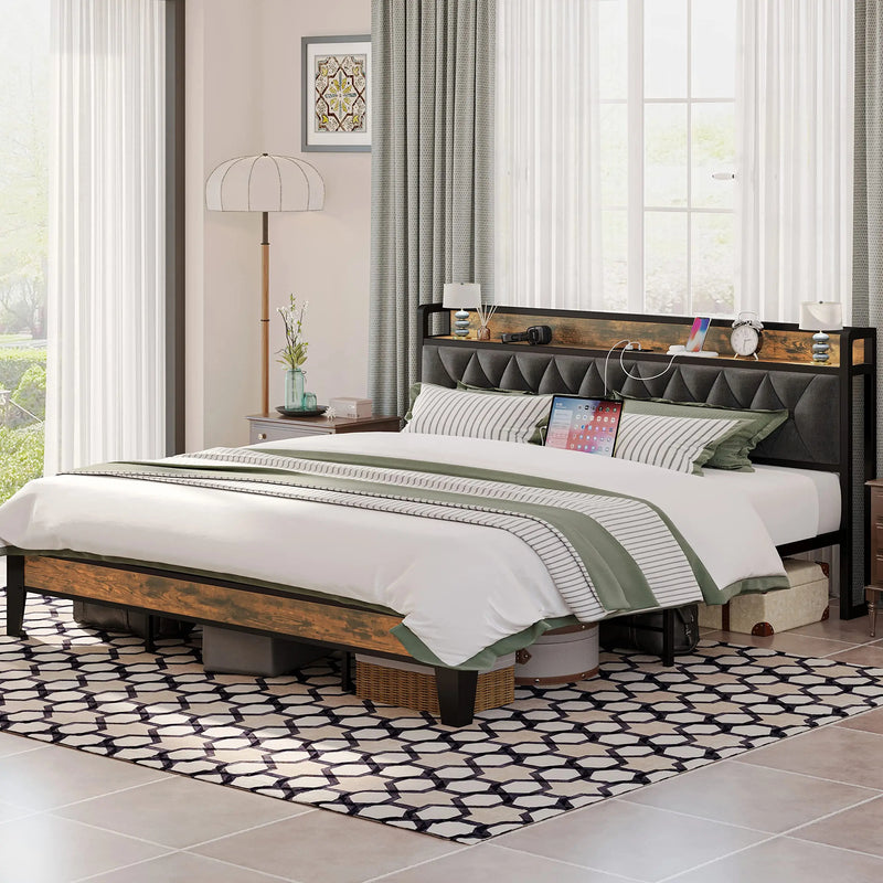 ANCTOR Bed Frames With Storage Headboard And Outlets