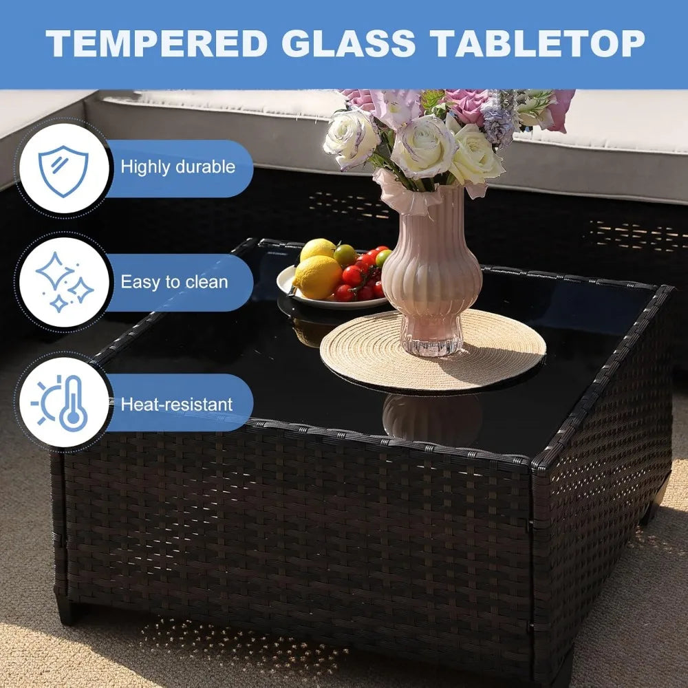 Outdoor Wicker Patio Furniture Set With Tea Table Cushions