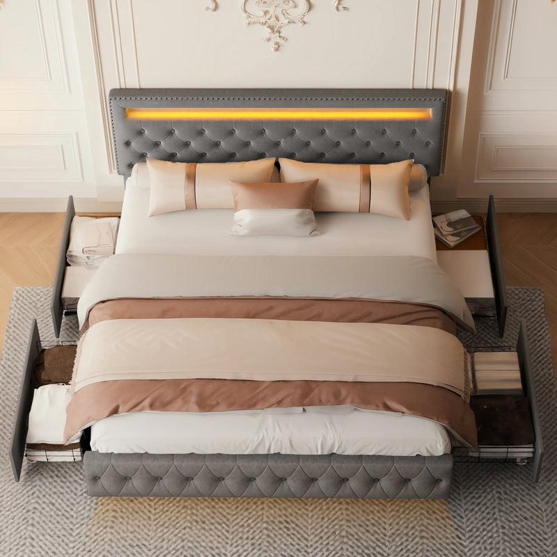 GEGOFORU LED Bed Frame With Storage Drawers And Headboard