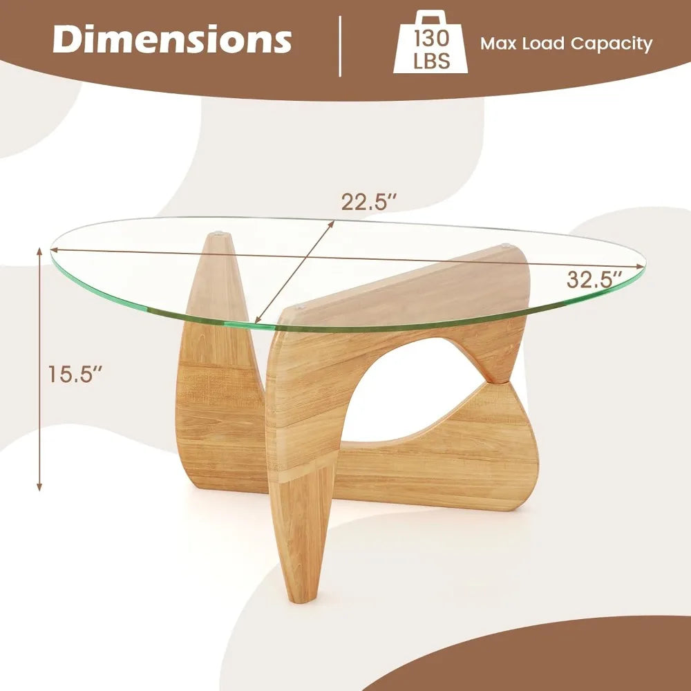 Mid Century Modern Coffee Table With Tempered Glass Top