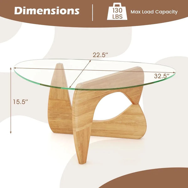Mid Century Modern Coffee Table With Tempered Glass Top