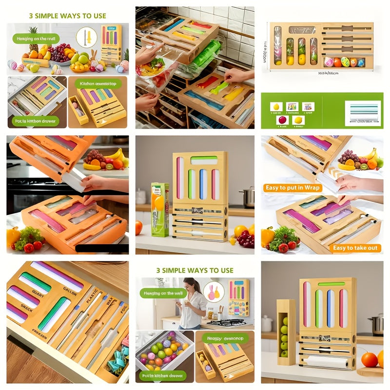 Bamboo Kitchen Storage Box with Sliding Drawers and Labels