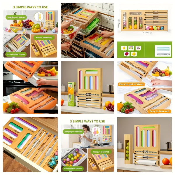Bamboo Kitchen Storage Box with Sliding Drawers and Labels