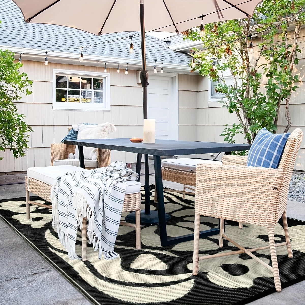 Reversible Outdoor Rug for Camping Beach Garden and Picnics