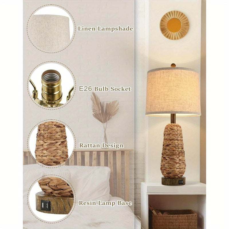 Stylish Rattan Table Lamps with USB Ports for Any Room