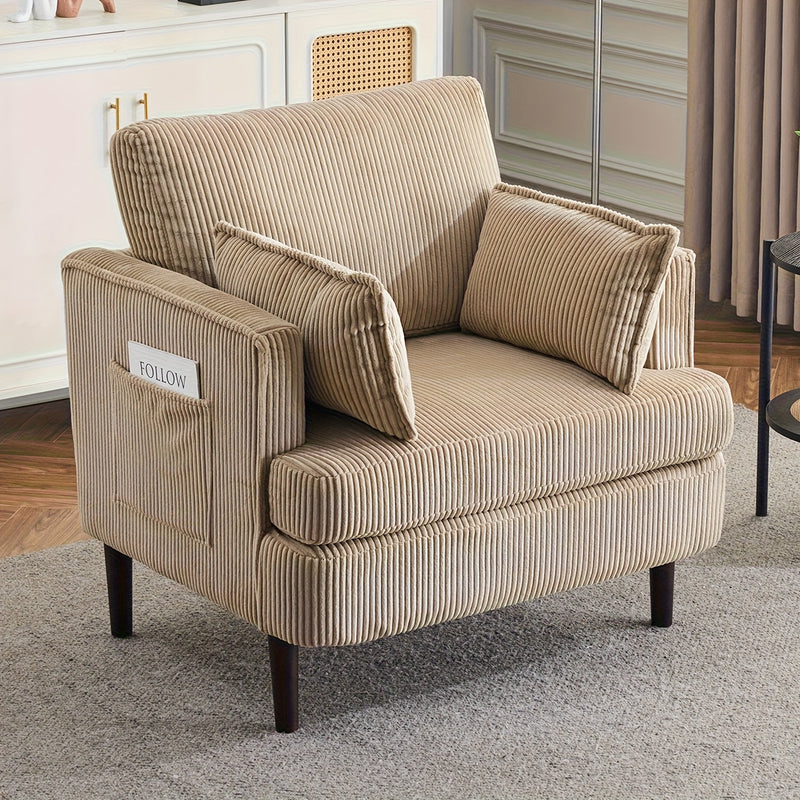 Modern Corduroy Oversized Armchair with Pillows and Side Pocket