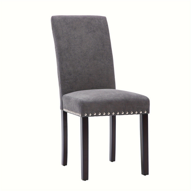 Upholstered Gray Dining Chair Set with Elegant Nailhead Trim