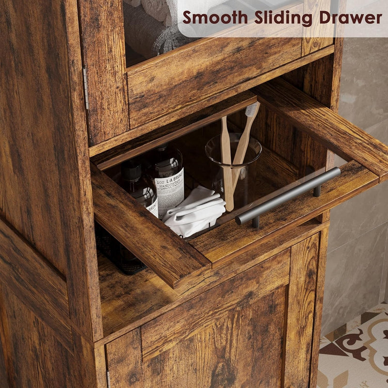 Rustic Slim Bathroom Storage Cabinet with Doors and Shelves