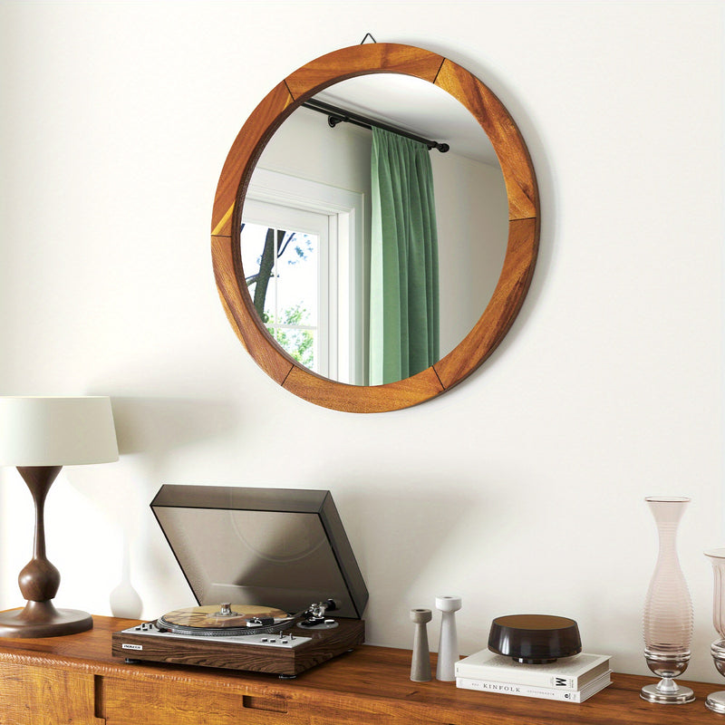 Rustic Wall Mounted Decorative Mirror with Solid Acacia Frame