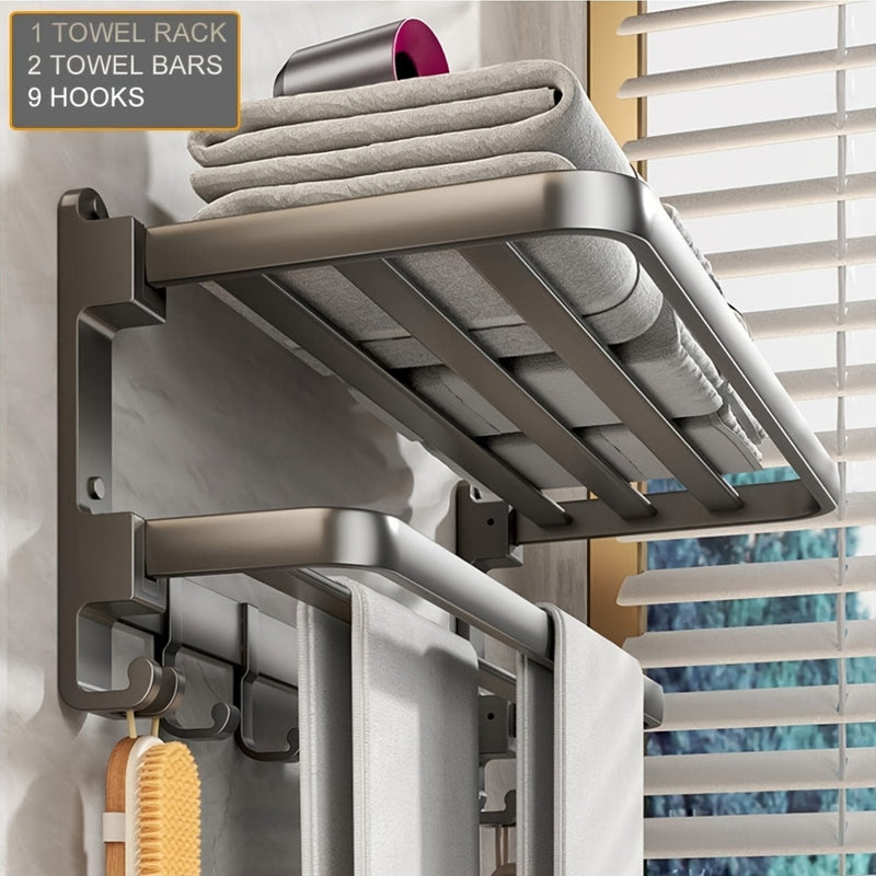Wall Mounted No Drill Towel Rack with Shelf for Bathrooms