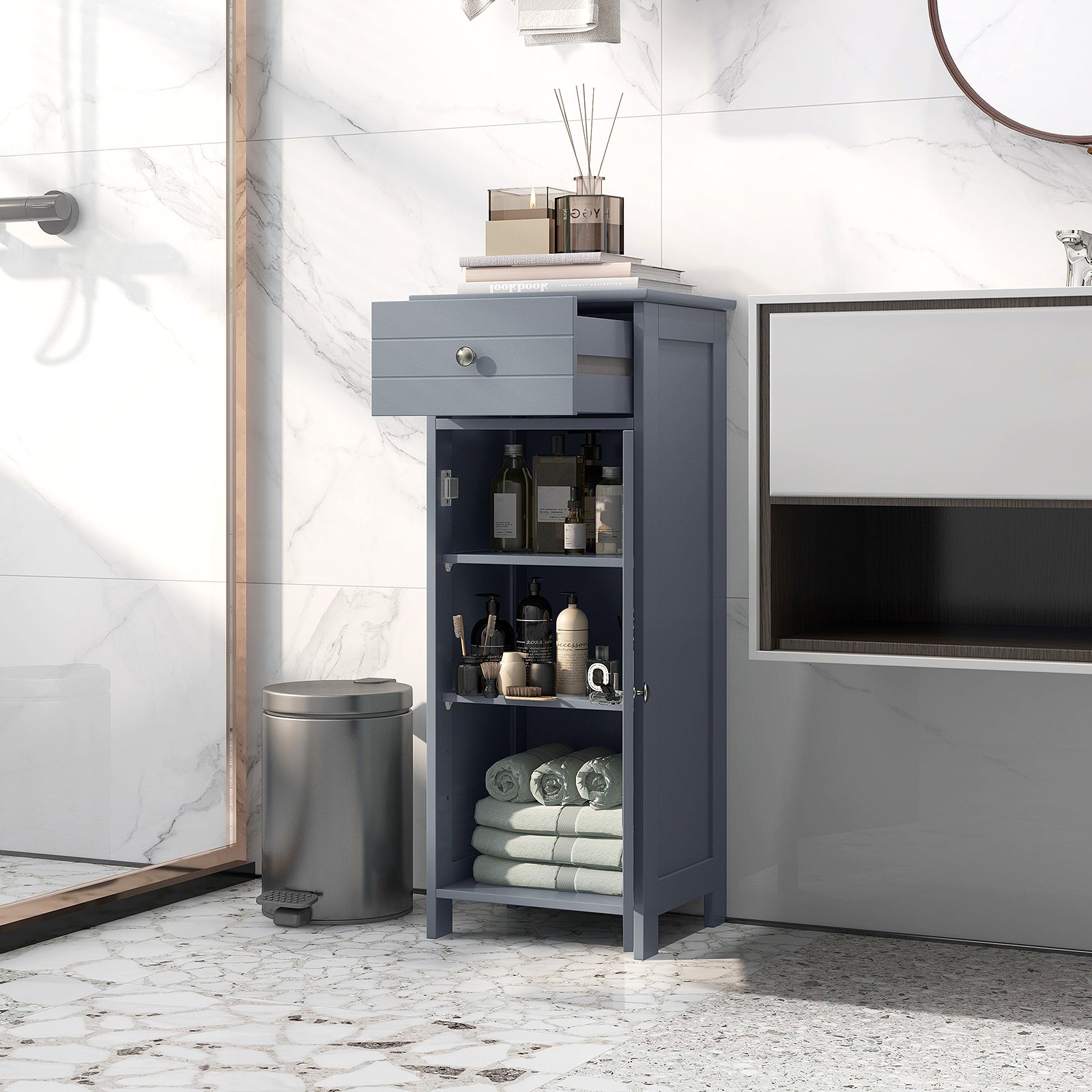 Modern Freestanding Bathroom Floor Cabinet with Adjustable Shelves