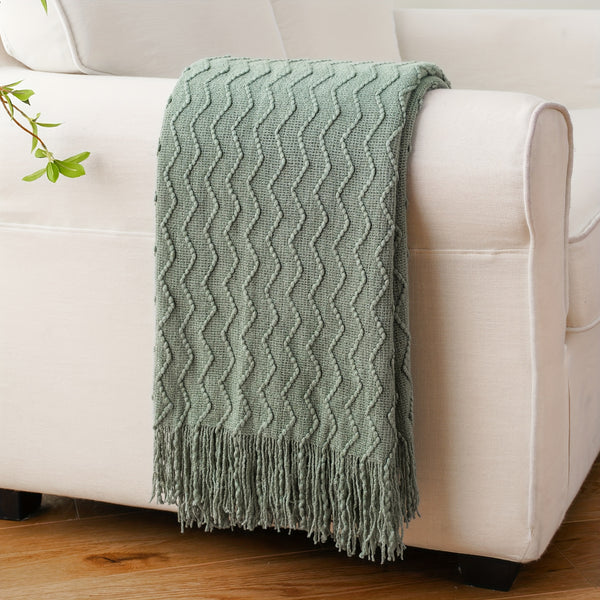 Cozy Boho Textured Throw Blanket with Tassels for Living Room