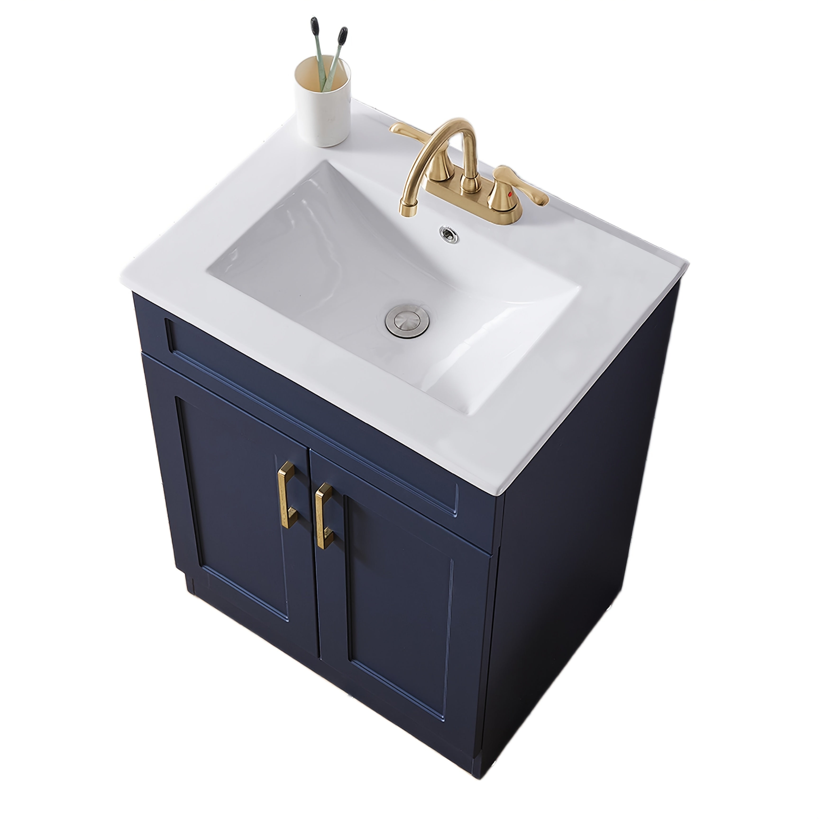 Modern Navy Blue Bathroom Vanity Cabinet with White Sink