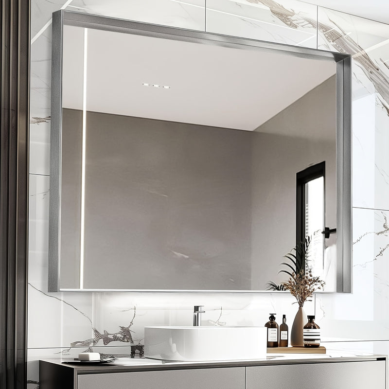 Wall Mounted Makeup Mirror with Unbreakable Glass and Brushed Finish