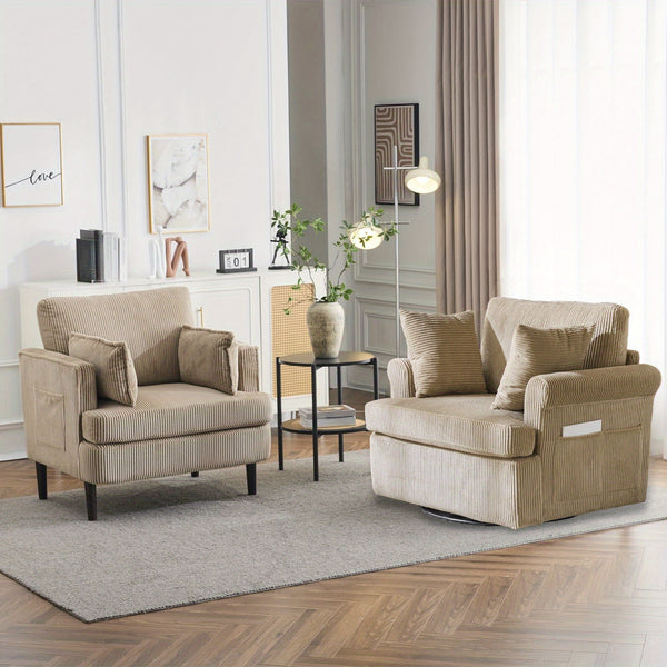Modern Corduroy Oversized Armchair with Pillows and Side Pocket