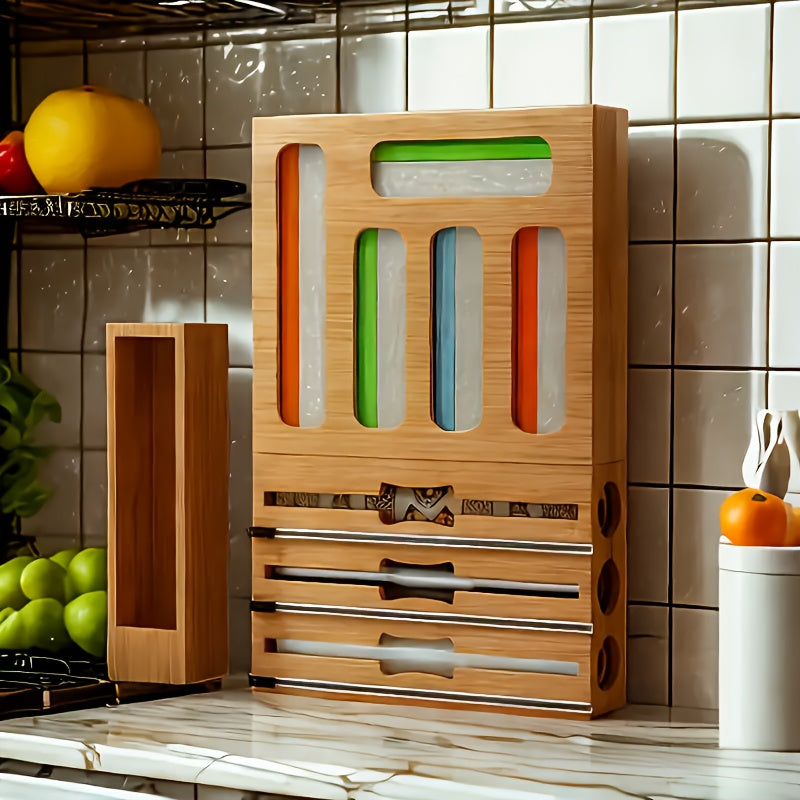 Bamboo Kitchen Storage Box with Sliding Drawers and Labels