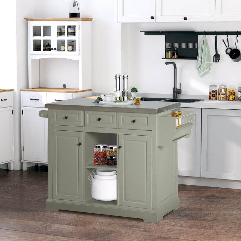 Rolling Kitchen Island Cart with Storage and Stainless Steel Top