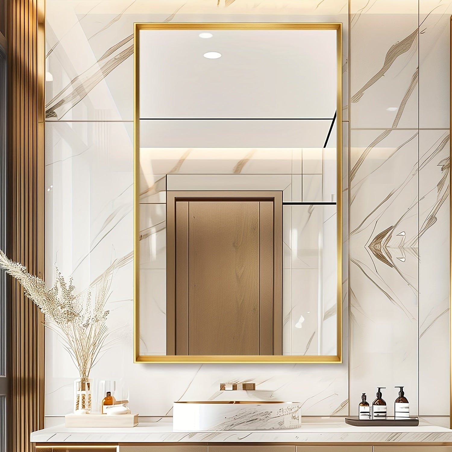 Wall Mounted Makeup Mirror with Unbreakable Glass and Brushed Finish