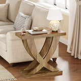 Rustic Cross Fishtail End Table With Wood Grain Finish
