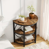 Rustic 3-Tier Half Round End Table with Shelves