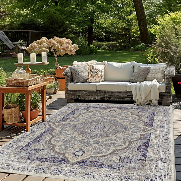 Vintage Floral Reversible Washable Area Rug for Indoor Outdoor Use