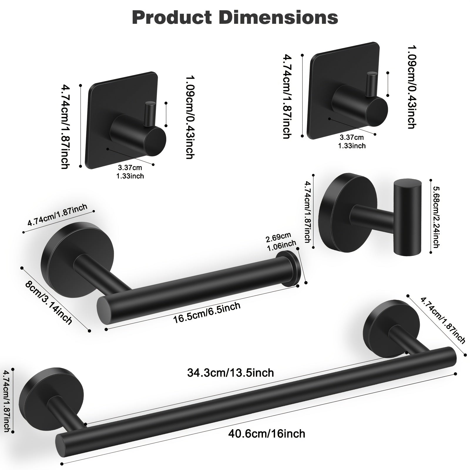 Matte Black Bathroom Hardware Set Stainless Steel Accessories Kit