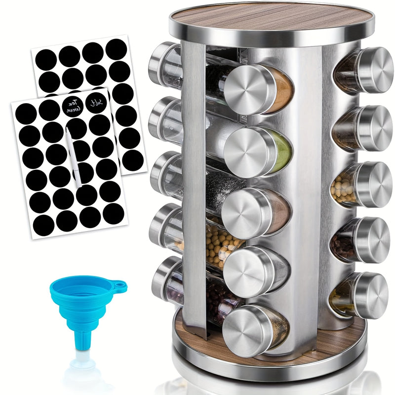 360 Degree Rotating Stainless Steel Spice Rack with Jars