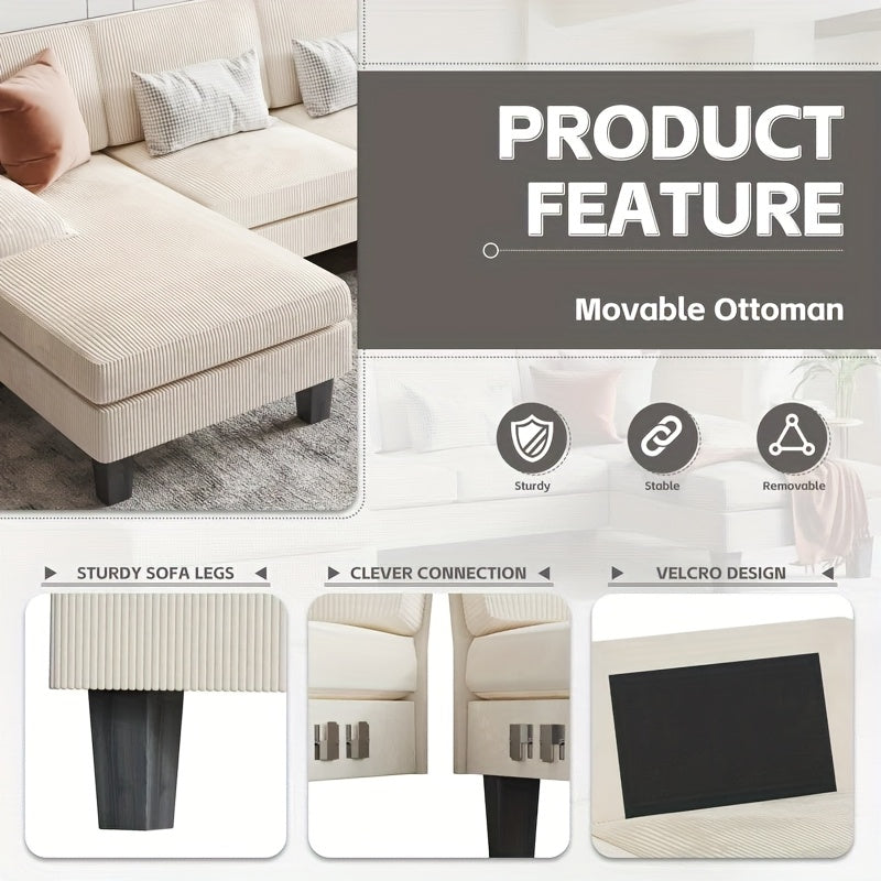 U-Shape Upholstered Sectional Sofa with Sleepable Armrests